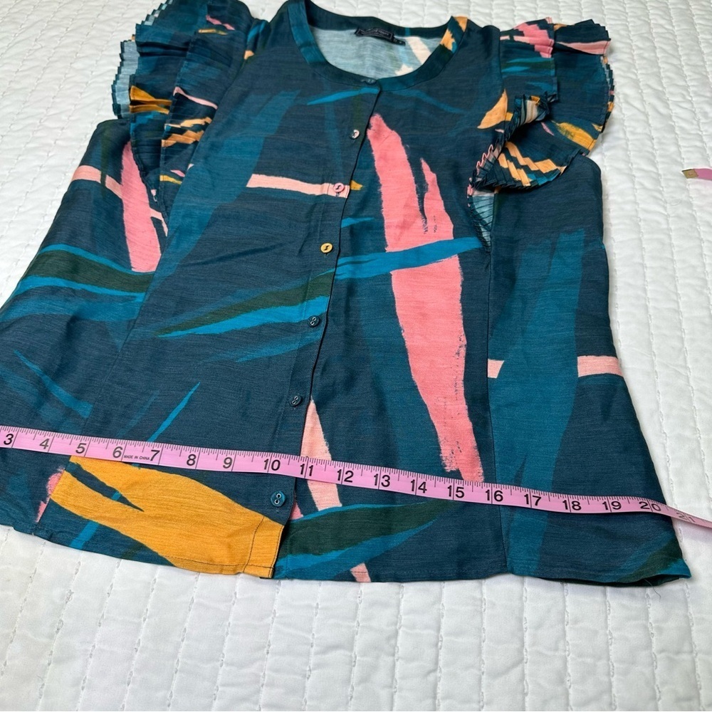 Vineyard Vines Linen Silk Blend Multicolor Ruffle Sleeve Blouse In Size S - Picture 4 of 11